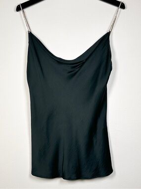 Crystal Chain Strap Satin Cowl Neck Cami Top XS